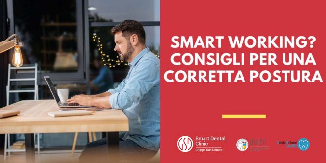smartworking-consigli-postura-1 uomo seduto al tavolo davanti al computer mentre fa smartworking