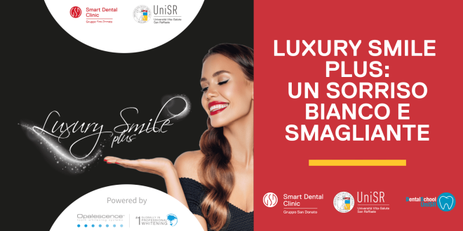 ragazza che guarda sorridente il logo di Luxury Smile Plus